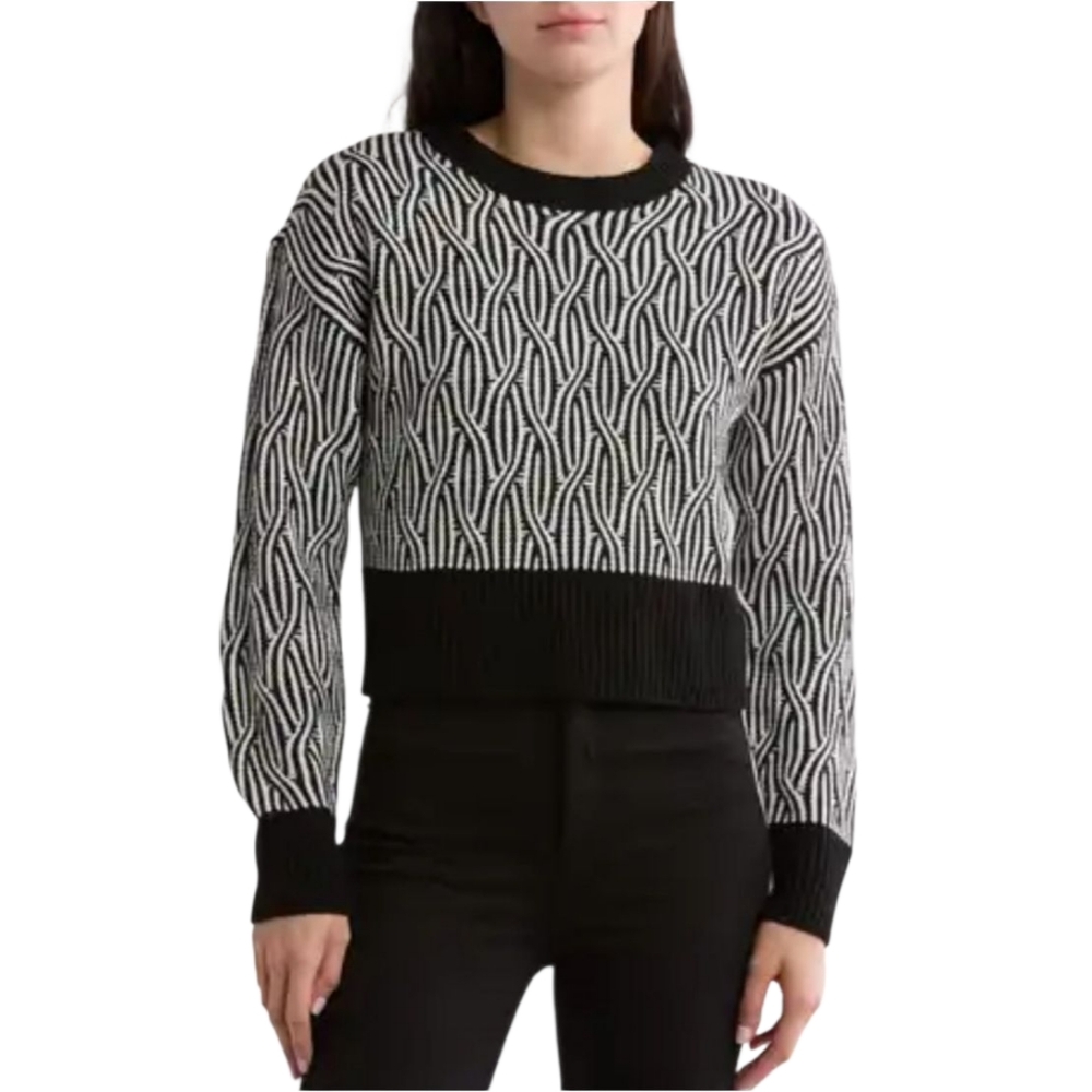 NYC Knits Black and White Patterned‎ Crop Sweater NWT